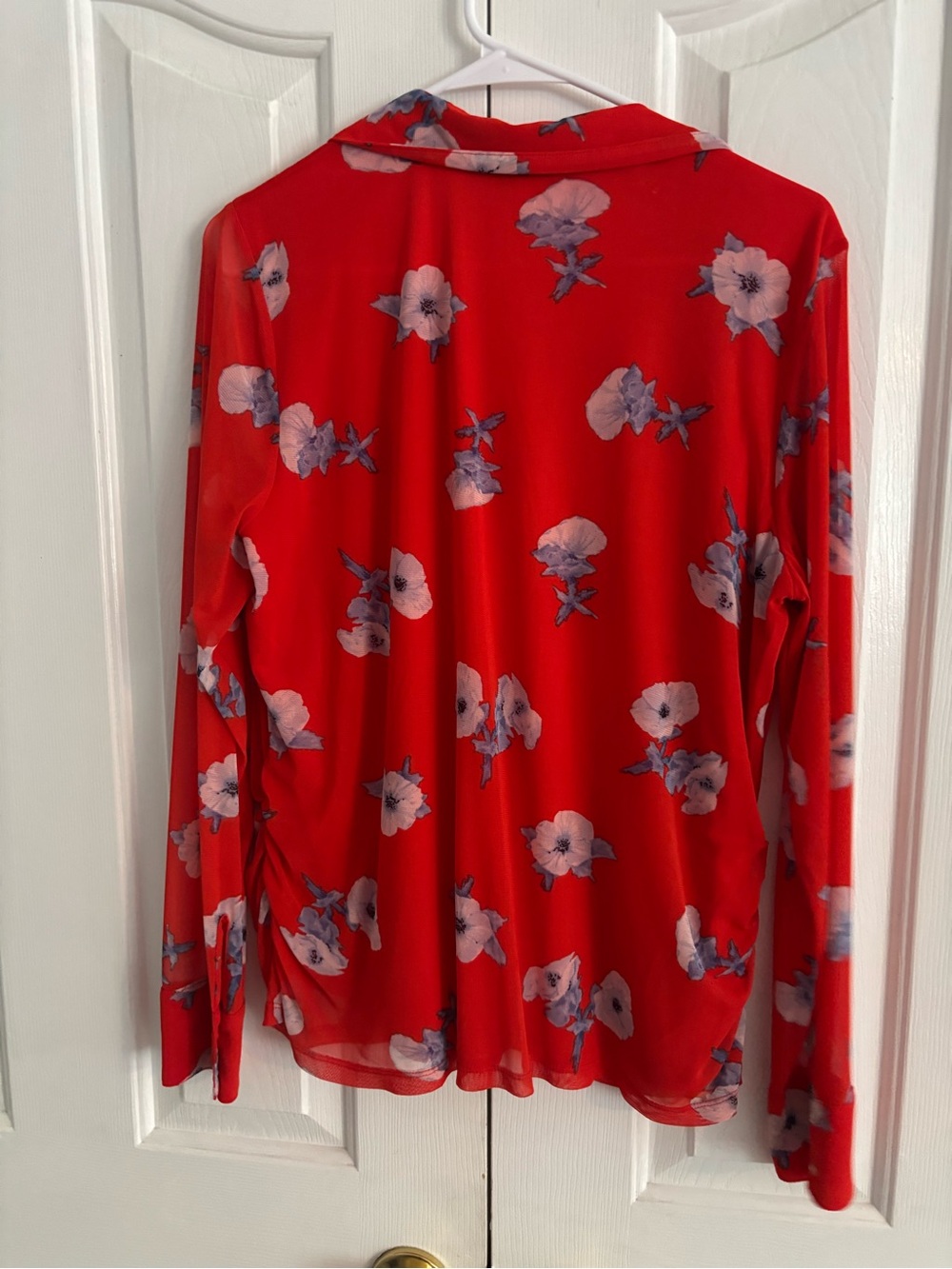 Bar III Red Floral Long-Sleeve Blouse